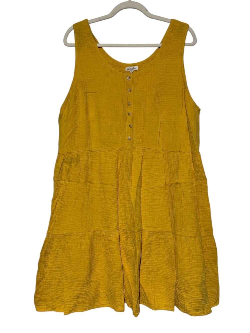 Cotton Bleu 100% Cotton Muslin Dress Size 2X Yellow Sleeveless Tank Flowy Boho